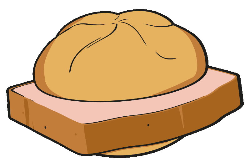 Comic-Style-Illustration eines Brötchens mit einer dicken Scheibe Leberkäse, ideal für Brotzeit und Snacks