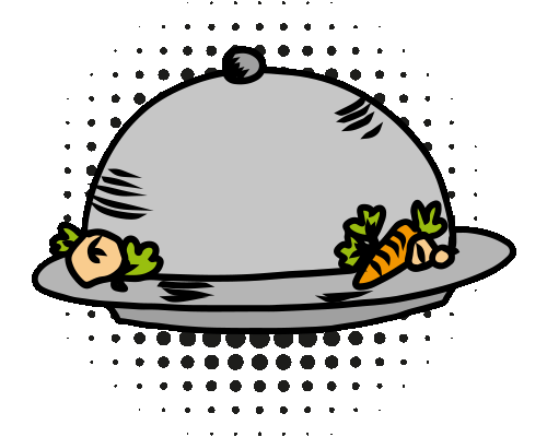 Comic-Style-Illustration einer Speiseglocke mit Gemüse, symbolisiert einfache und schnelle Zubereitung.